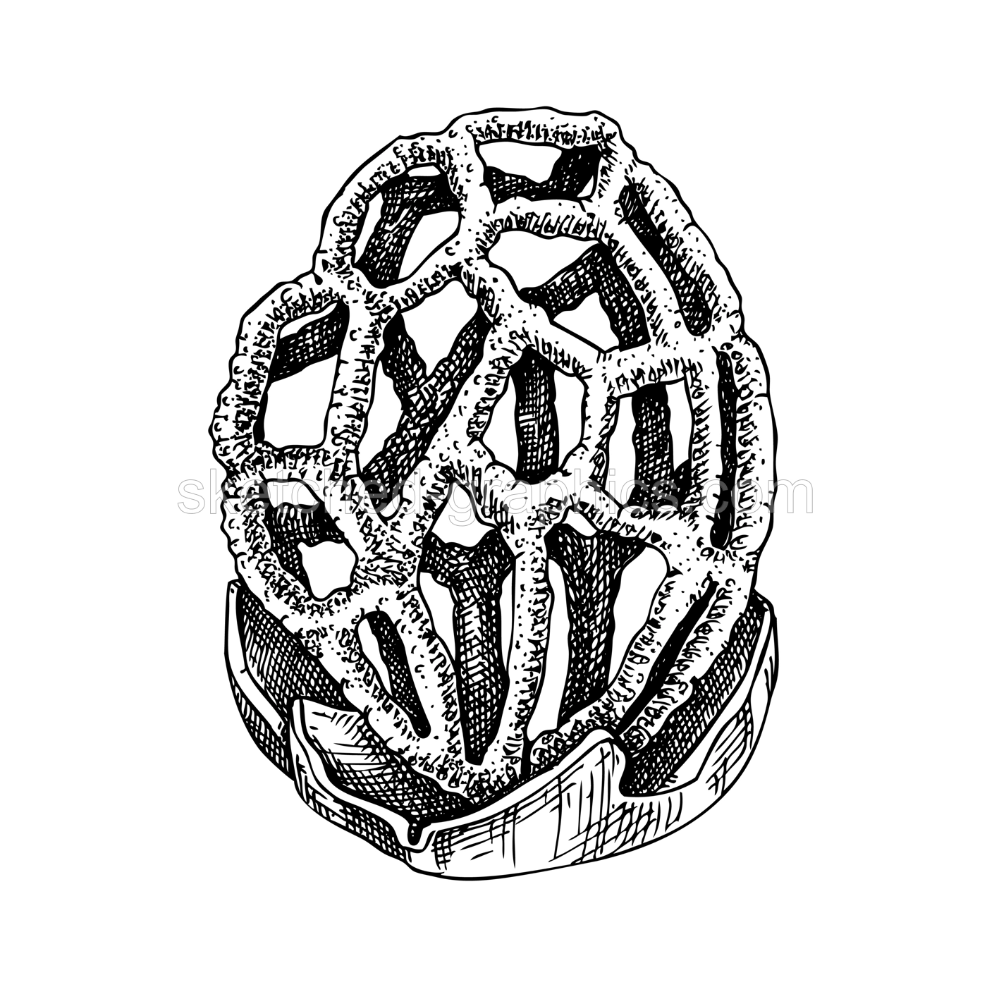 Latticed stinkhorn mushroom sketch. Poisonous fungus illustration. Hand drawn forest plant. Red cage mushroom drawing isolated on white background. Healthy food design element Illustration